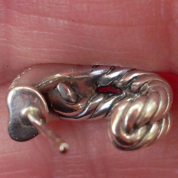 Retired David Yurman Labyrinth Diamond Hoop Earrings - 14K/925 - DY Backs - Picture 6 of 9